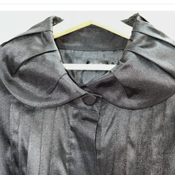CC Couture Fitted Ruffle Collar Wrap Belted Satin Velvet Black Jacket Size Small - Picture 9 of 14